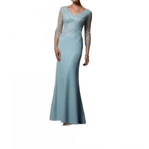 NEW MGNY v-neck illusion sleeve dress in light blue